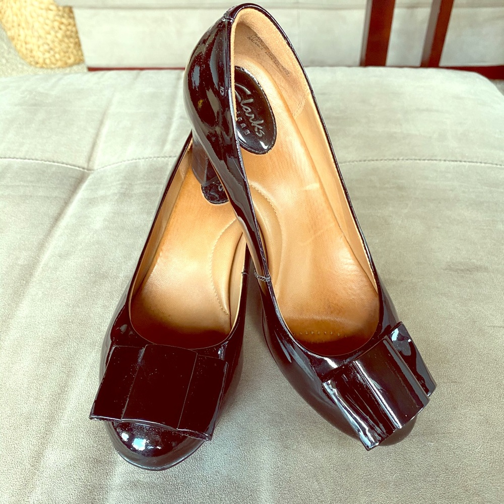 Clark’s Artisan Black Patent Leather Chunky Heel